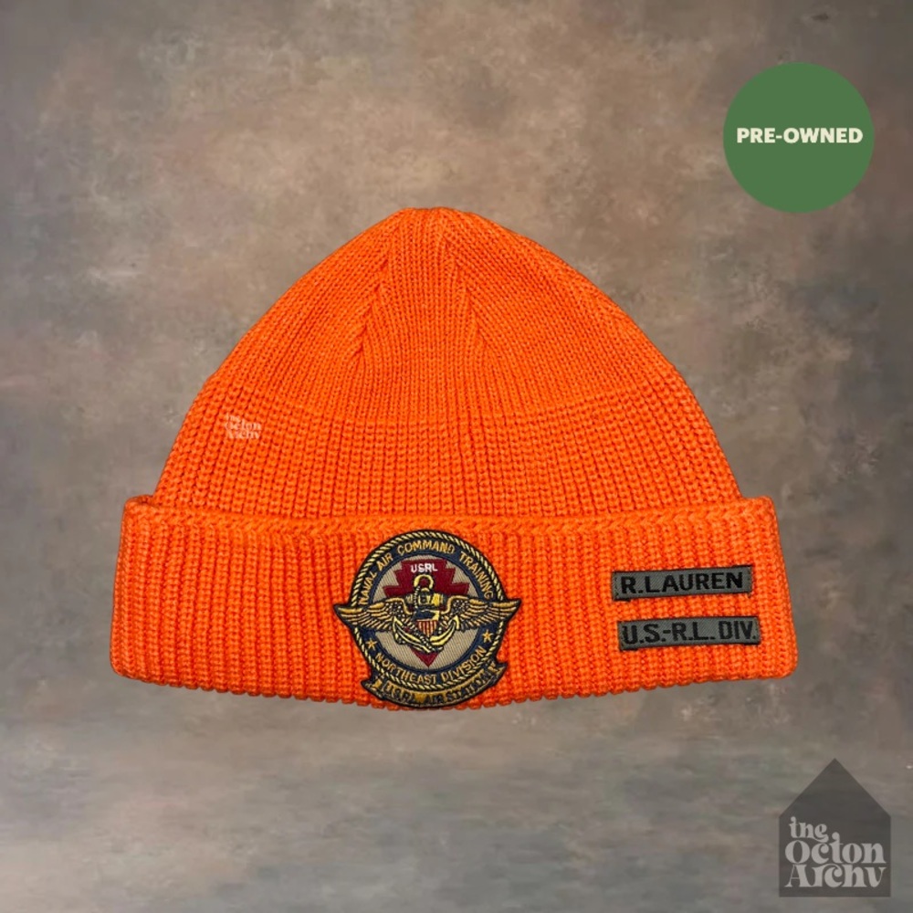 Vintage Polo Ralph Lauren USRL Naval Air Command Beanie Hat 'Orange' Pre-Owned